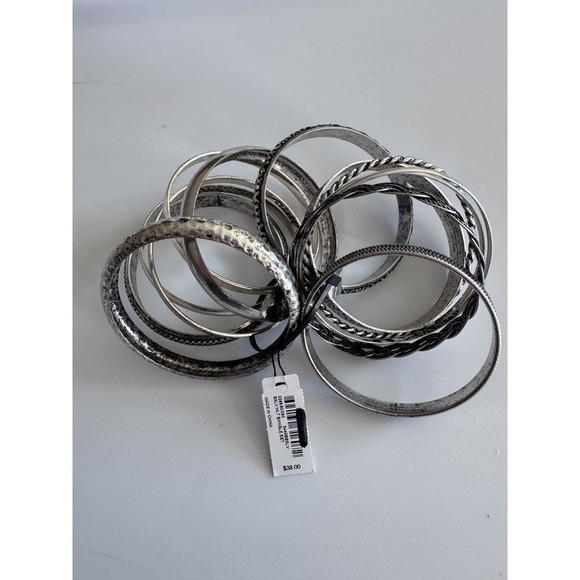 The Unbranded Brand Jewelry - Bangle Set With Hammered, Arrow, Floral, Exaggerated Hexagram Design Silver